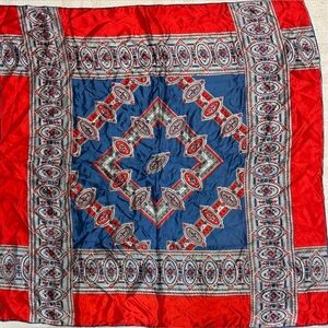 Vintage Red and Blue Patterned Scarf made in Japan square 31”